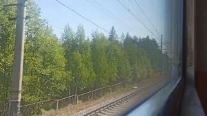 Отправление со о.п. Кирилловское! Вид из окна электропоезда ЭТ2М-044.
