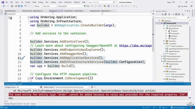 91.  Adding Entity Framework Core Migrations for Code-First Approach in Ordering Microservices