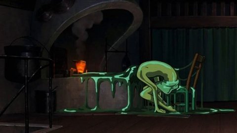 Ходячий замок Хаула | Вой падает от истощения, Кальцифер успокаивает его и шум дождя?