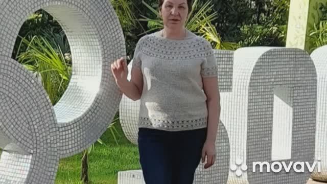Вязание.Летняя кофточка на круглой кокетке,как вязала.