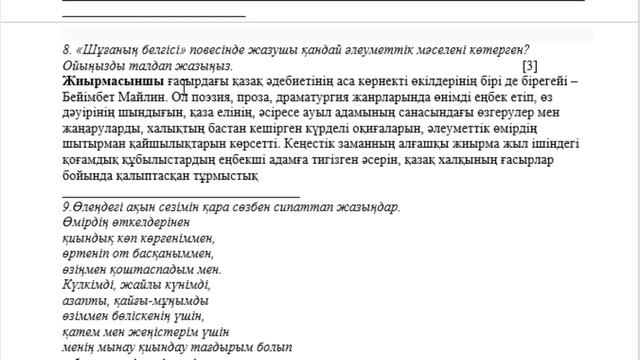 9 сынып Қазақ әдебиеті 3 тоқсан ТЖБ Екінші нұсқа