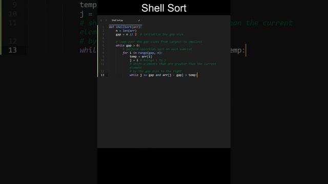 Shell Sort Code in Python | Sorting Algorithms | Python Coding Tutorial | Python Coding Interview