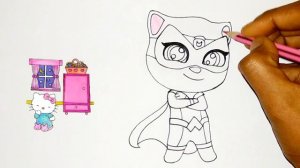 How To Draw + Colour A Angela / Talking Angela From Talking Tom Heroes Easy