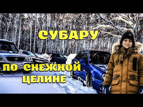 Субару по снежной целине. Субару покатушки. Субару чистит снег..mp4