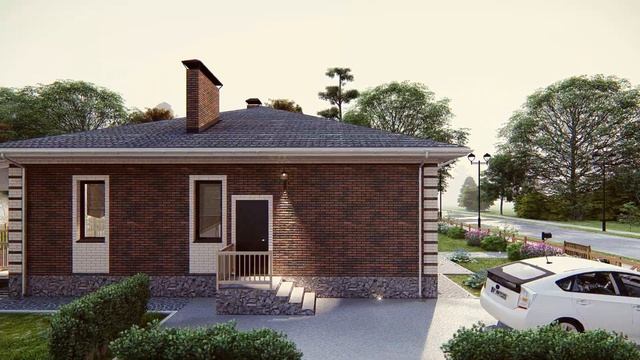 Проект красивого одноэтажного дома с тремя спальнями 12х12 м 106 кв.м. смотреть онлайн