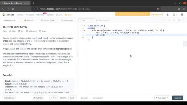 Leetcode 88 - Merge Sorted Array