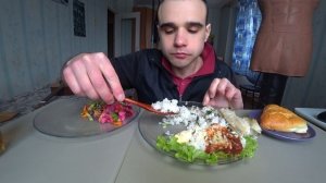 МУКБАНГ РЫБА МИНТАЙ ЖАРЕННЫЙ / РИС/ САЛАТ / ВИНЕГРЕТ/ РАССТЕГАЙ/ Mukbang EATING / ASMR / АСМР #957