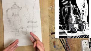 Натюрморт из 3-х предметов тушью (графика для детей 7-11 лет)