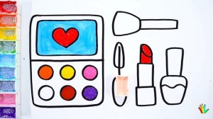 Cara Menggambar dan Mewarnai Makeup Glitter Rainbow Makeup tools coloring and drawing for Kids