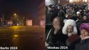 Европейские каналы сравнивают видео новогодней ночи в Берлине и Москве.