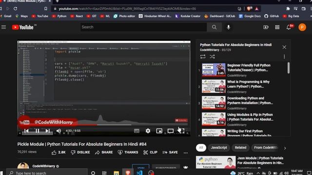 Understanding Pickle Module with CodeWithHarry | Pickle Module in Python