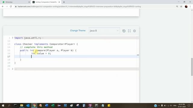 Sorting using Comparator Hackerank Problem