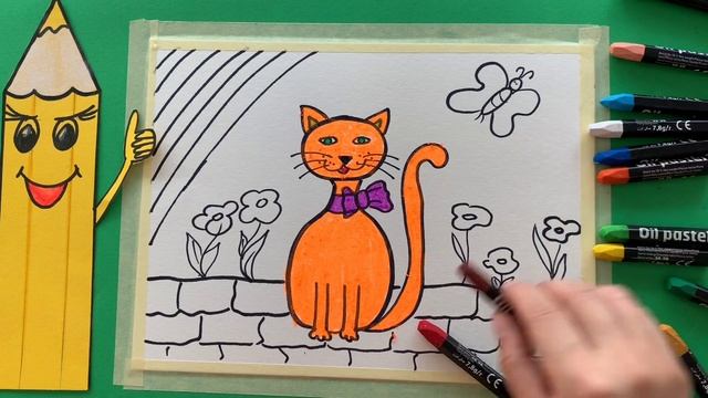 Кошка с бантиком на шее. Видеоурок Как нарисовать кошку. Урок рисования для детей. Домашний питомец смотреть онлайн