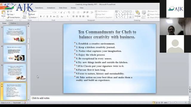 Webinar on "Creativity begins Identity" by Chef. Soju Philip | AJKCAS | Coimbatore