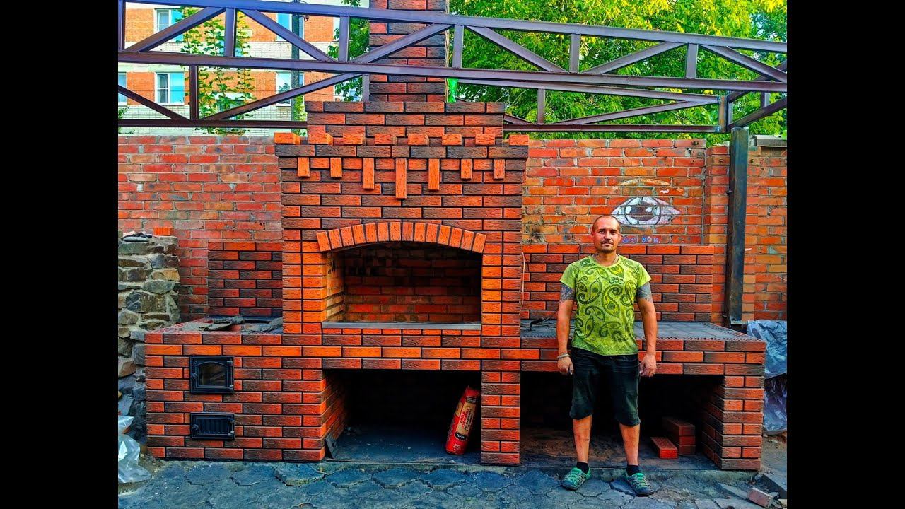Мангал из кирпича с метровой топкой и печь под казан смотреть онлайн