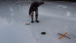 Ice Fishing 2023 Season Open. Fishing for Maine Brook Trout and Splake on melting ice new year's da