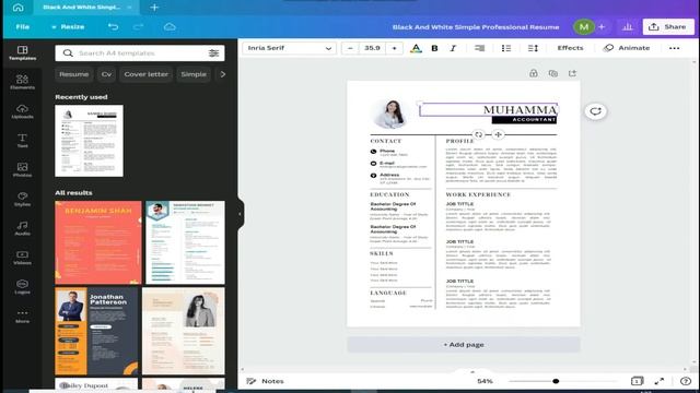 How to use Templets in Canva - How to create a CV on mobile.