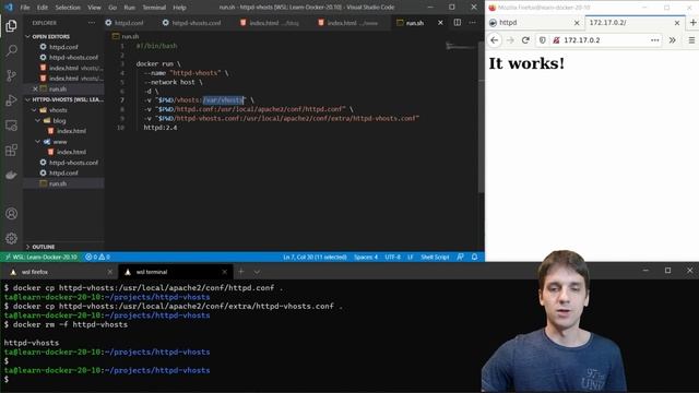 Webszerver virtuális hoszt konfiguráció Docker konténerben, egyszerűen смотреть онлайн