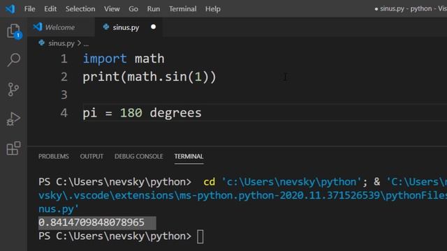 Sine function in Python. How to work with sine in radians and degrees in Python смотреть онлайн