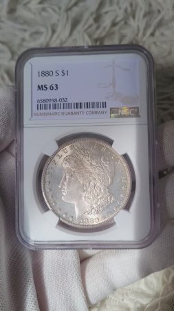 1 доллар 1880 г. MS63 NGC США Морган Штемпельный Яркий