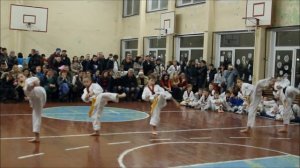Экзамен по Тхэквондо дети 2016 WTF Аттестация на Жёлтый пояс с Зелёной полосой step sparring втф