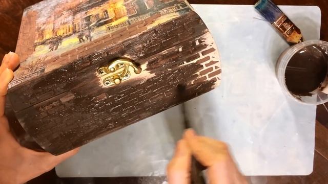 Шкатулка с видом города. DIY. Вживление распечатки.  Implanting Printouts.