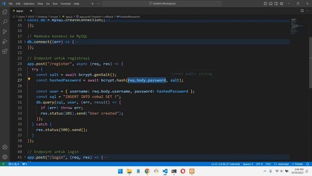 Tutorial Bcrypt Hash Password di NodeJS смотреть онлайн