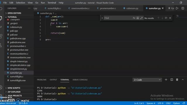 Sum of array in python || find the sum of given array in python || python Hindi tutorial