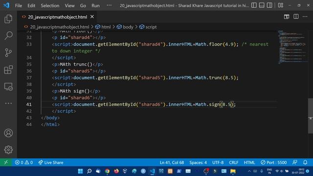 JavaScript Math Object || Math Object In JavaScript || JavaScript Tutorial in Hindi #20