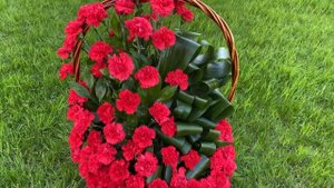 Композиция в корзине из красных гвоздик