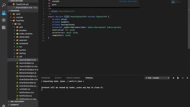 Using ANTLR4 with VsCode and VsCode-Tasks