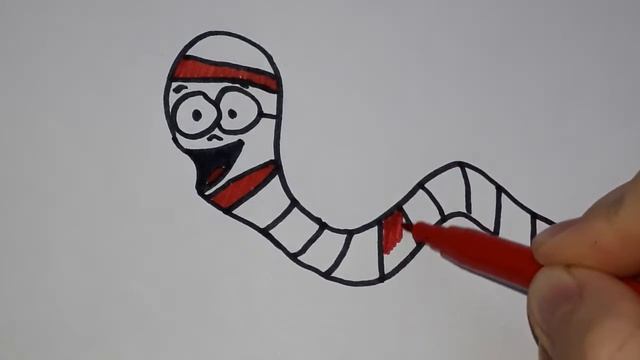 Как нарисовать дождевого червяка. Легкие рисунки для детей за пять минут. Видео раскраска. смотреть онлайн