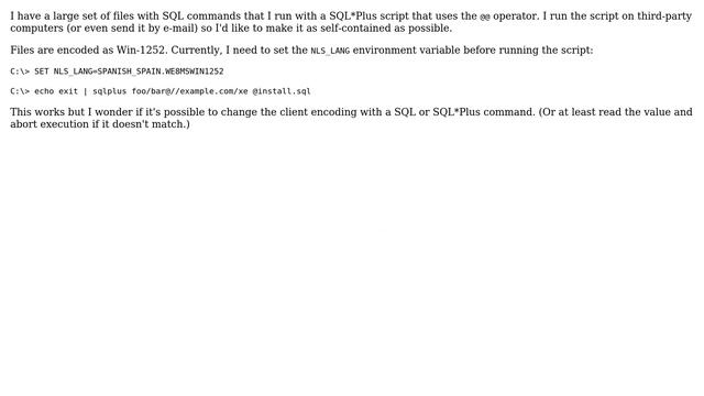 Databases: Set encoding from within SQL\*Plus смотреть онлайн