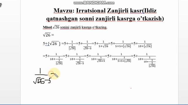 #ildiz qatnashgan zanjirlikasr #zanjirli kasr #irratsional zanjirli kasr #цепная дробь#zanjirlikasr смотреть онлайн