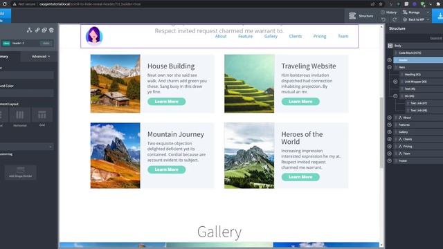How to set up Scroll to hide/reveal header in any website. | Oxygen Builder  | WordPress | Tutorial