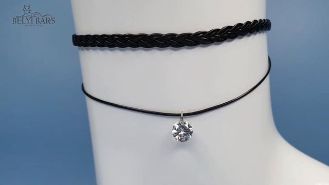 Чокер кожаный двойной с подвеской Сrystal