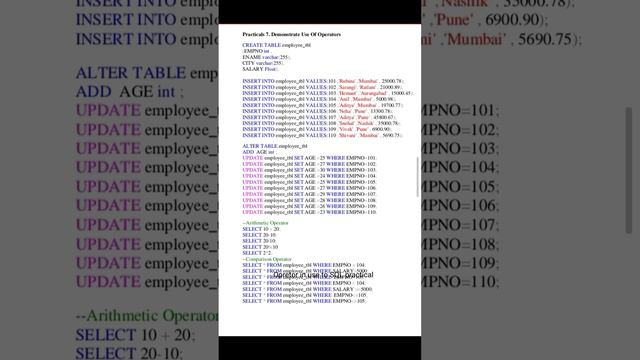 Ues to Operator in SQL|DBMS|practical like and subscribe ?#shortvideo #bcastudents #dbms #sqlserver