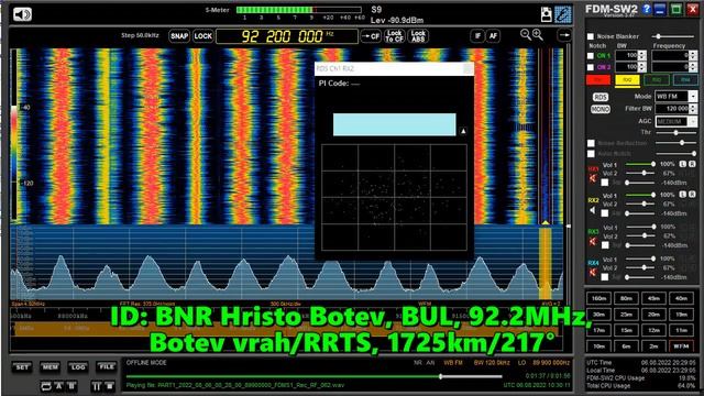 06.08.2022 10:30UTC, [Es], BNR Hristo Botev, Болгария, 92.2МГц, 1725км