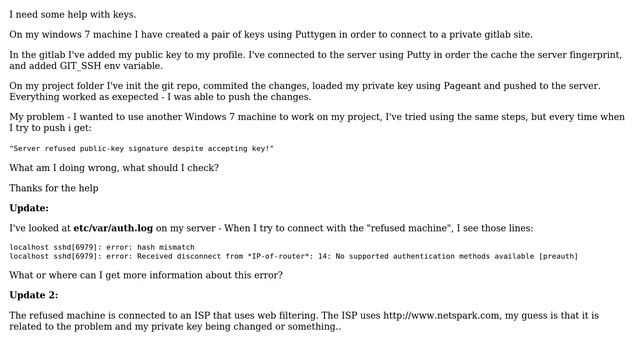 Gitlab - "Server refused public-key signature despite accepting key" on a valid key смотреть онлайн