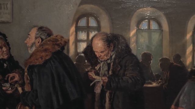 Владимир Маковский  - Казначейство в день раздачи пенсии. Художники Передвижники