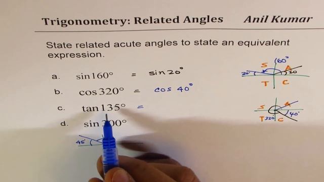 State related acute angle to state equivalent expression sin 160 tan 135 смотреть онлайн