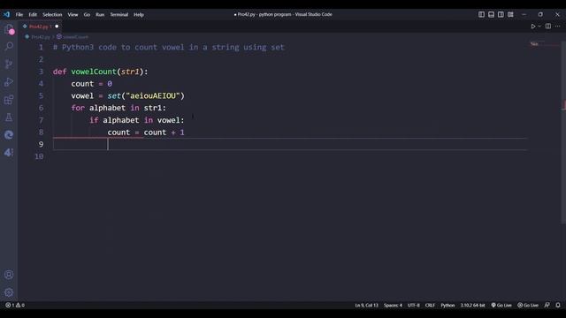 Python code to count vowel in  a string using set. #python #newvideo #coding