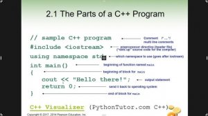 C++ Chapter 2, Section 2.1 The Parts of a C++ Program - Gaddis