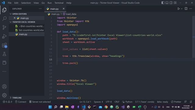 Python Tkinter Load Excel Data tutorial [openpyxl, tkinter]