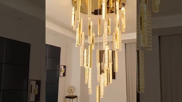 Большая современная каскадная золотая люстра с хрусталём ELEGANT LIGHT смотреть онлайн