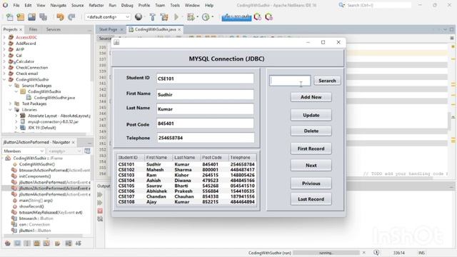 JAVA Tutorial - Records Navigation First , Next, Previous , Last , Insert , Update , Delete & Searc смотреть онлайн
