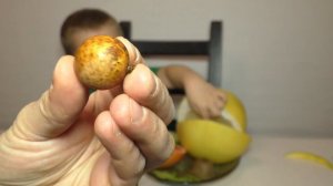 Экзотические фрукты, фруктовый челендж, пробует ребенок. Exotic fruit challenge