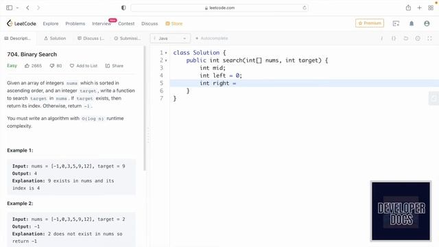 Leetcode | 704. Binary Search | Easy | Java Solution