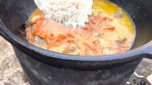 Самый элементарный плов из курицы в казане на костре эпизод №1613