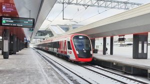 Электропоезда «Иволга» ЭГ2ТВ-040 и ЭГ2ТВ-020. О.п. Марьина роща, ст. Москва-Рижская. 10.01.2024 г.